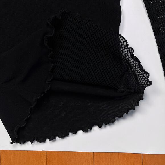 Vintage Raven Gothic Black Mesh Cutout Fishnet Sleeve Top Rave Y2K Euro Goth - Picture 9 of 16